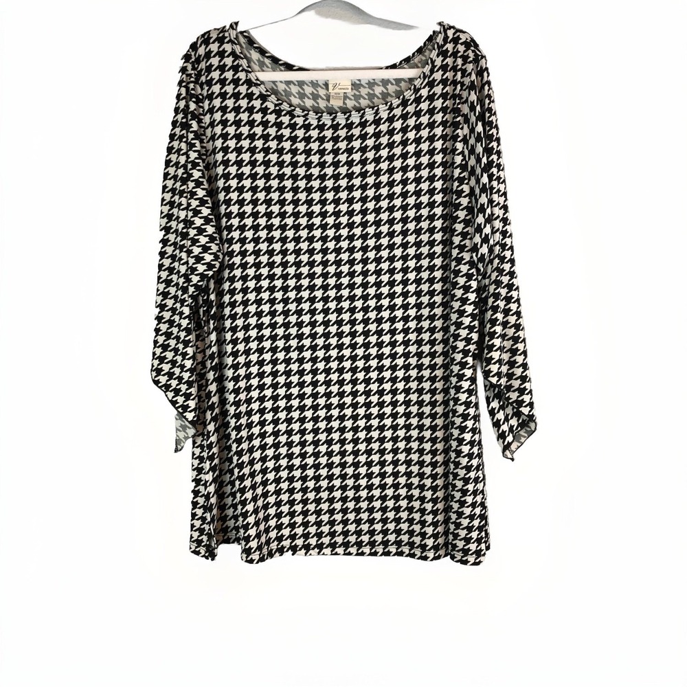 Venezia Womens Top 22/24 Long Sleeve Black White Houndstooth Pattern Made In USA
